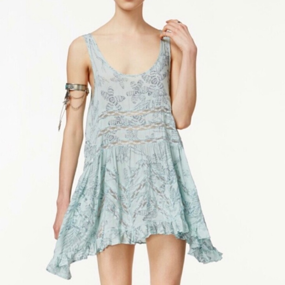 Free People Voile and Lace Trapeze Slip Blue
